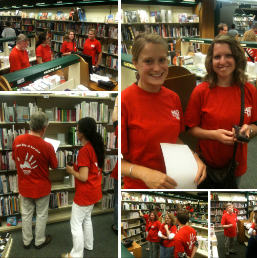 Volunteers counting books at Payot